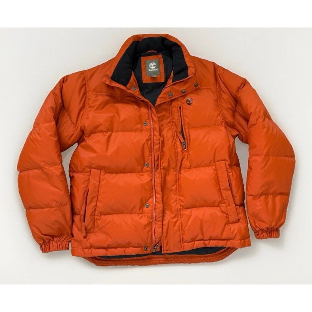 Timberland Mens S Orange Down Puffer Jacket Gorpcore Outdoor Hiking Winter Coat